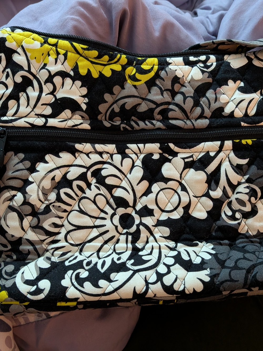 Vera Bradley Quilted Shoulder Bag - Black, White & Yellow Accents